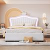 Kinderbett 140x200 mit LED Beleuchtung und 4 Schubladen Muschel Krone Design Weiß PU-Leder Stauraum RGB Licht Märchenbett Prinzessin König Sicher Stabil 250kg Tragkraft für magisches Schlafzimmer Bild 3