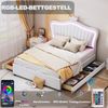 Kinderbett 140x200 mit LED Beleuchtung und 4 Schubladen Muschel Krone Design Weiß PU-Leder Stauraum RGB Licht Märchenbett Prinzessin König Sicher Stabil 250kg Tragkraft für magisches Schlafzimmer Bild 4
