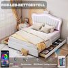 Kinderbett 140x200 mit LED Beleuchtung und 4 Schubladen Muschel Krone Design Weiß PU-Leder Stauraum RGB Licht Märchenbett Prinzessin König Sicher Stabil 250kg Tragkraft für magisches Schlafzimmer Bild 4