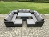 Fimous 11-Sitzer-Garten-Dining-Sets Rattan-Möbel-Lounge-Sofa-Höhenverstellbarer steigender Hubtisch mit 2-Beistelltischen 2-großer Fußhocker Dunkelgrau gemischt Bild 2