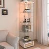 HAUSS SPOLE Vitrine mit LED&Schubladen,Highboard Bücherregal mit vier Einlegeböden,weiß (Glasvitrine aus gehärtetem Glas und MDF, Eintüriger Schrank mit vier Einlegeböden) für Küche, Esszimmer, Schlafzimmer Bild 2