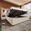Polsterbett aus Cord mit Stauraum, Leselampe & USB-Anschluss, 180x200 cm, Beige-Weiß, ohne Matratze Bild 5
