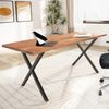 Schreibtisch 180x90x76cm Akazie Massivholz Metall Baumkante X-Beine Schwarz Bild 2