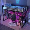 Hochbett mit Schreibtisch und LED-Beleuchtung, 90x200 cm, Metallbett mit Rausfallschutz, Jugendbett, Kinderbett Bild 2