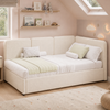 Merax Daybett 90x200 cm mit hydraulischem Stauraum, Polsterbett, Tagesbett, Links und rechts tauschen, bouclé, beige Bild 2