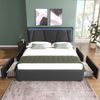Polsterbett 160×200 cm aus Leinen-Stoff mit LED-Beleuchtung und passender Matratze, grau Bild 2