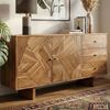 Design Sideboard Akazie Massivholz 150 cm mit 2 Türen & 3 Schubladen - Massive Holz Kommode mit geometrischer Front handgefertigt - Echtholz Anrichte Bild 2