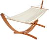 Hängematte mit Gestell HWC-J46, Hängeschaukel, bis 200kg Holzgestell FSC®-zertifiziert 320cm ~ braun, Matte creme-weiß Bild 5
