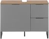 Waschbeckenunterschrank >Denver< 1 Tür, 2 Schübe, grau matt / evoke eiche - 80x60x35cm (BxHxT) Bild 3