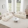 Elegantes Mid-Century L-förmiges 2-Sitzer Sofa, Chenille, Trichter-Armlehnen, abnehmbare Rüschenschürze, spindelförmige Beine, beweglicher Hocker, weiss Bild 2