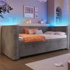 Schlafsofa mit Bettfunktion und LED-Beleuchtung 90x200cm/180x200cm, Liegefläche erweiterbar, Polsterbett, Jugendbett, Samt Bild 2