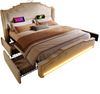 Polsterbett 160×200 cm aus Samt-Stoff mit LED-Beleuchtung, vier Schubladen und Matratze, beige Bild 5
