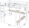 Hochbett 140x200 cm, Metallbett mit Schreibtisch, Bücherregal und 4 Ablagen, weiß, stabiles Eisenbett mit Leiter Bild 4