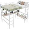 Hochbett 140x200 cm, Metallbett mit Schreibtisch, Bücherregal und 4 Ablagen, weiß, stabiles Eisenbett mit Leiter Bild 5
