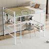 Hochbett 140x200 cm, Metallbett mit Schreibtisch, Bücherregal und 4 Ablagen, weiß, stabiles Eisenbett mit Leiter Bild 2