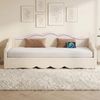 Odikalo Schlafsofa Schlafcouch 90x200 mit LED und USB-Anschluss, Polsterbett, Tagesbett, ausziehbar auf 180 cm, Beige Samt Bild 2