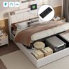 ADWOLT Polsterbett Doppelbett Stauraumbett Hydraulisch anhebbarer mit USB+TypeC, 160x200 cm,Gepolstert,Speicherfunktion,Beige,Leinenmaterial Bild 2