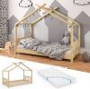 VITALISPA Kinderbett Hausbett DESIGN 80x160cm Natur Zaun Kinder Holz Haus Hausbett mit Matratze