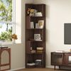 Flieks Eckregal mit LED 63.5×45×175 cm, Eckbücherregal 5 Ebenen, Bücherregal Ecke mit App-Steuerung, Standregal modern, Braun Bild 4
