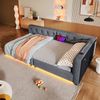 Schlafsofa, Daybett, Tagesbett, Schlafsofa mit Lattenrost (ohne Matratze), Ambientebeleuchtung mit Fernbedienung, Kopfteil mit Knopftuft, Usb+Typ-c, Leinen, Grau, 90 x 200cm Bild 4