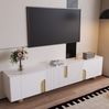 TV-Schrank 180 x 40 x 44 cm mit 4 Türen – TV-Lowboard in Weiß mit Holzmaserung und Marmoroptik Bild 2