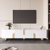 TV-Schrank 180 x 40 x 44 cm mit 4 Türen – TV-Lowboard in Weiß mit Holzmaserung und Marmoroptik Bild 4