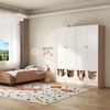 Merax 200cm Kinderkleiderschrank, Kombinationskleiderschrank 2-teilig, mit Bügelstange, mit Katzenbett, Lackierte Platten + Spanplatte, Keramikgriffen, Weiß + Naturholzfarbe Bild 3