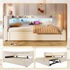 Merax Einzelbett, Polsterbett, Daybett, 90 x 200 cm (180 x 200 cm), Sofabett mit Ziehbett, Mit USB Typ-C Ladefunktion, LED-Beleuchtung, Leinen, Beige Bild 2