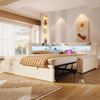 Merax Einzelbett, Polsterbett, Daybett, 90 x 200 cm (180 x 200 cm), Sofabett mit Ziehbett, Mit USB Typ-C Ladefunktion, LED-Beleuchtung, Leinen, Beige Bild 3