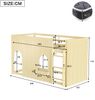 Merax Hochbett 90x200cm, Etagenbett, Kinderbett mit Zäune, mehrfarbige LED-Lichtleisten, dreistufige gerade Leiter, gewölbten Fenstern, kleines Ablagefach, Kiefer+MDF, Natur Bild 4