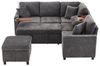 Flieks Ecksofa mit Schlaffunktion, Leselampe, USB&Type-C, und verstecktem Couchtisch, klappbare Rückenlehne mit Getränkehaltern, 5- Sitzer Ausziehsofa inkl. Hocker mit Stauraum, Chenille Grau Bild 4