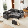 Flieks Ecksofa mit Schlaffunktion, Leselampe, USB&Type-C, und verstecktem Couchtisch, klappbare Rückenlehne mit Getränkehaltern, 5- Sitzer Ausziehsofa inkl. Hocker mit Stauraum, Chenille Grau Bild 2