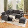 Flieks Ecksofa mit Schlaffunktion, Leselampe, USB&Type-C, und verstecktem Couchtisch, klappbare Rückenlehne mit Getränkehaltern, 5- Sitzer Ausziehsofa inkl. Hocker mit Stauraum, Chenille Grau Bild 5