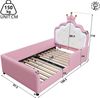 Merax Polsterbett, 90x190 cm, Einzelbett, Kinderbett, Mit LED-Lichtleiste, Prinzessinnenbett in Kronenform, Sicherheitsgitter, PU, Rosa Bild 4