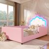 Merax Polsterbett, 90x190 cm, Einzelbett, Kinderbett, Mit LED-Lichtleiste, Prinzessinnenbett in Kronenform, Sicherheitsgitter, PU, Rosa Bild 2