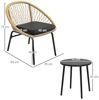 Outsunny Gartenlounge-Set 3-tlg. Rattan Gartenmöbel-Set Balkonmöbel-Set mit Couchtisch 2 Stühlen, (Sitzgarnitur, 3-tlg, Gartensitzgruppe), für Balkon, Terrasse, Polyester, Gelb Bild 3
