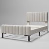 Polsterbett Einzelbett 90x200 cm mit Lattenrost und verstellbarem Kopfteil, Leinenbezug in Grau-Beige Bild 5
