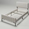 Polsterbett Einzelbett 90x200 cm mit Lattenrost und verstellbarem Kopfteil, Leinenbezug in Grau-Beige Bild 4