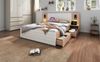 Bett 160x200 cm Holzmaterial + MDF mit 2 Schubladen, Kopfteil-Leselampe und USB, Weiß + Eiche Bild 4