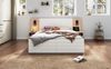 Bett 160x200 cm Holzmaterial + MDF mit 2 Schubladen, Kopfteil-Leselampe und USB, Weiß + Eiche Bild 3