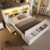 Holzbett 140×200 cm mit LED, USB und Stauraum Weiß, inkl. Bettbank, ohne Matratze Bild 2