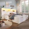 Holzbett 140×200 cm mit LED, USB und Stauraum Weiß, inkl. Bettbank, ohne Matratze Bild 4
