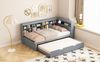 Merax Daybett Schlafsofa 90*200, Ausziehbares Bett 90*190 mit USB-Steckdose und mehreren Ablagefächern, Massivholzbett, Einzelbett, Holz-Multifunktionsbett, Grau Bild 5