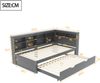 Merax Daybett Schlafsofa 90*200, Ausziehbares Bett 90*190 mit USB-Steckdose und mehreren Ablagefächern, Massivholzbett, Einzelbett, Holz-Multifunktionsbett, Grau Bild 4