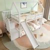Etagenbett mit Stauraumtreppe und Rutsche, Hausbett(Ohne Matratze), Kinderbett mit Geländer, geeignet für Kinder, Jugendliche, 90x200cm, Weiß Bild 4