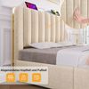 Polsterbett Doppeltes, gepolstertes Kopfteil mit goldenen Zierstreifen und ,USB Typ-C Ladefunktion 140*200 cm, Beige Leinen-Material Hydraulisches Lagerbett,Belastbarkeit 181 kg (Ohne Matratze) Bild 3