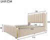 Polsterbett Doppeltes, gepolstertes Kopfteil mit goldenen Zierstreifen und ,USB Typ-C Ladefunktion 140*200 cm, Beige Leinen-Material Hydraulisches Lagerbett,Belastbarkeit 181 kg (Ohne Matratze) Bild 2