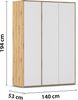 rauch Kleiderschrank Nabila, Drehtürenschrank, Garderobenschrank, 3-türig, mit 1 Kleiderstange und 3 Einlegeböden, Farbe Weiß/Eiche Artisan, Holz, mit Push-to-Open Funktion, 140x194x53cm Bild 4