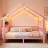 Kinderbett aus Metall in Hausform, 140x200 cm, mit Sicherheitsgitter, Dachdesign und dekorativem Rahmen, für Jungen und Mädchen, Rosa Bild 4