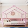 Kinderbett aus Metall in Hausform, 140x200 cm, mit Sicherheitsgitter, Dachdesign und dekorativem Rahmen, für Jungen und Mädchen, Rosa Bild 2